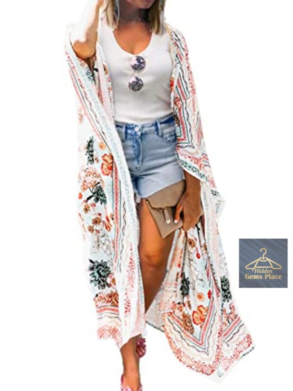 Chiffon Kimono Cardigan Lightweight Beach Swim Cover Up Boho Floral